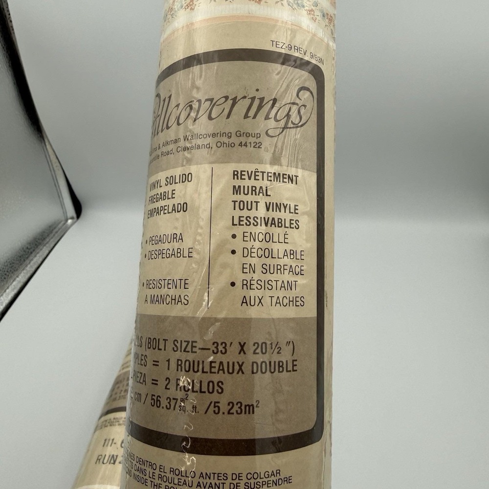Vintage Collins & Aikman Wallcoverings Cream Pink Blue Floral 2 Double Rolls - Picture 8 of 8